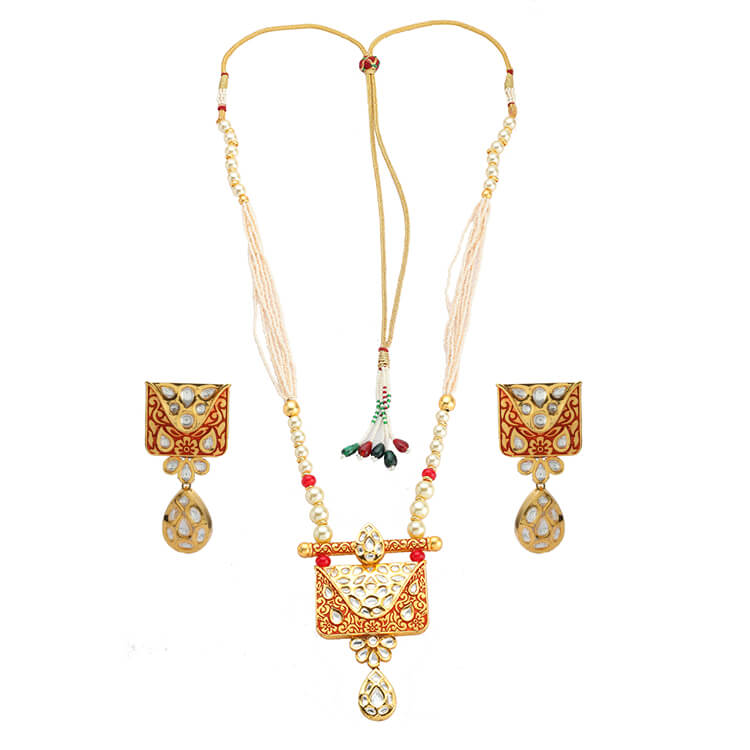 Kundan Pendant Set with Meena and 24 Karat Gold Plating