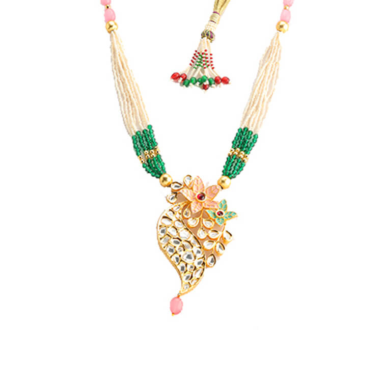 Exquisite 2grm Gold-Plated Kundan Polki Pendant Set for a Touch of Glamour