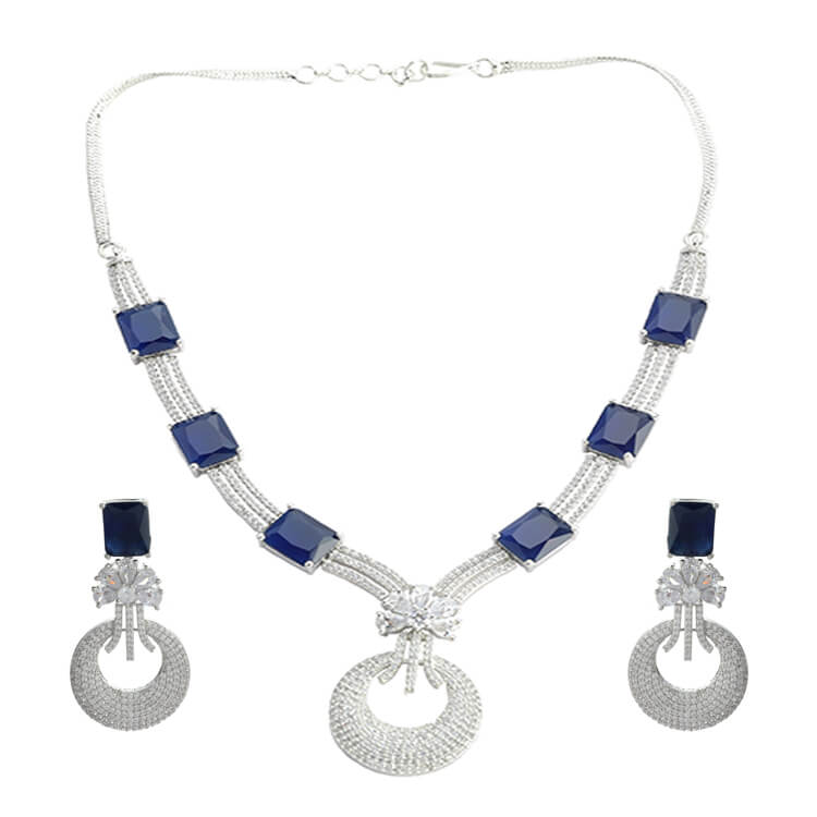 Blue German Stone Silver Necklace by Amarpali