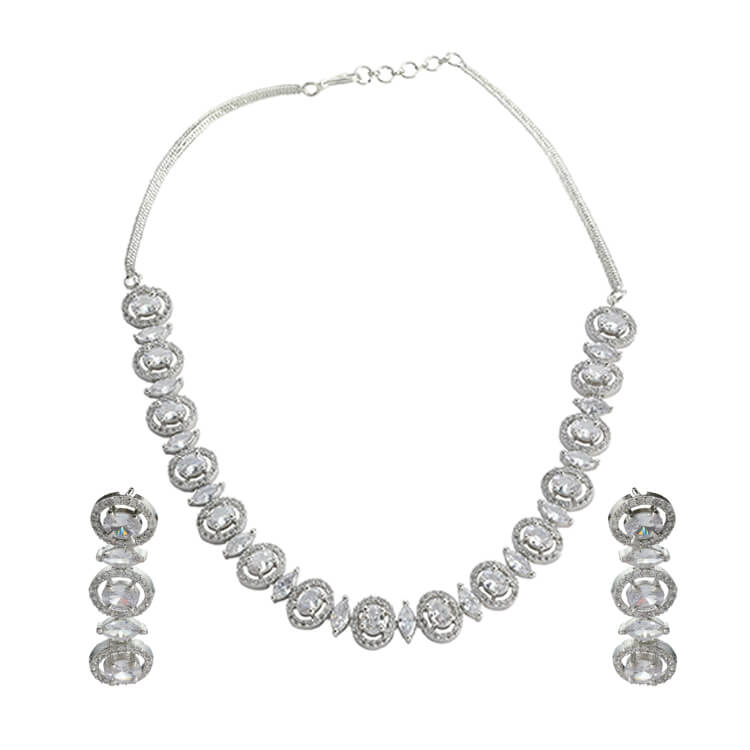 Stunning American Diamonds Necklace Set - Solitaire-Like Sparkle