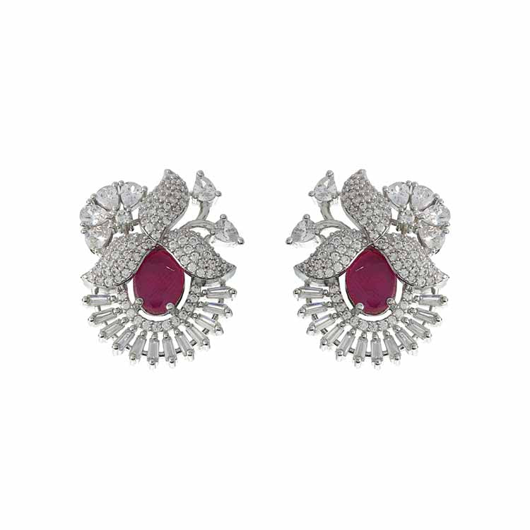 Wine Stone Earring with American Diamond Accents