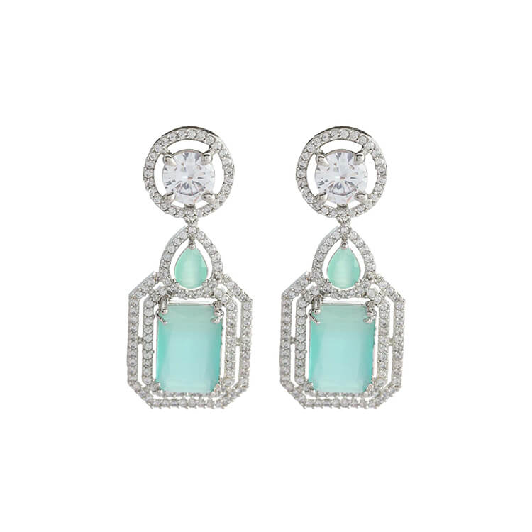 Mint Green Glamour American Diamond and Silver Plated with German Stones