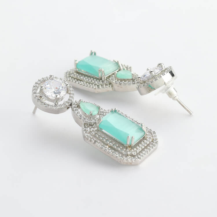 Mint Green Glamour American Diamond and Silver Plated with German Stones