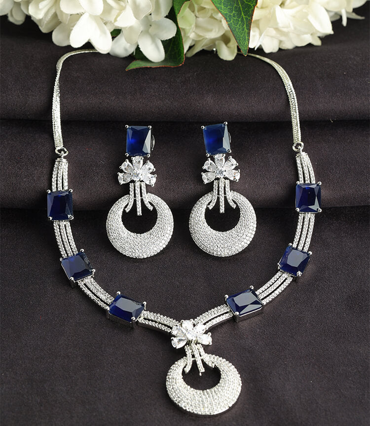 Blue German Stone Silver Necklace by Amarpali