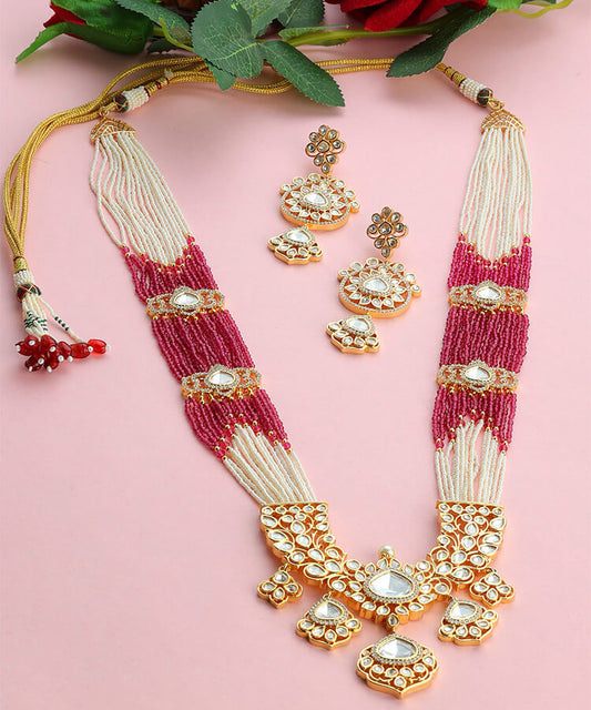 Beautiful 24 Karat Gold Plated Long Beaded Necklace Set