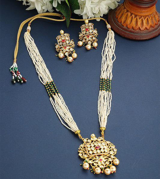 Exquisite 24 Karat Gold Plated Kundan Polki Pendant Set