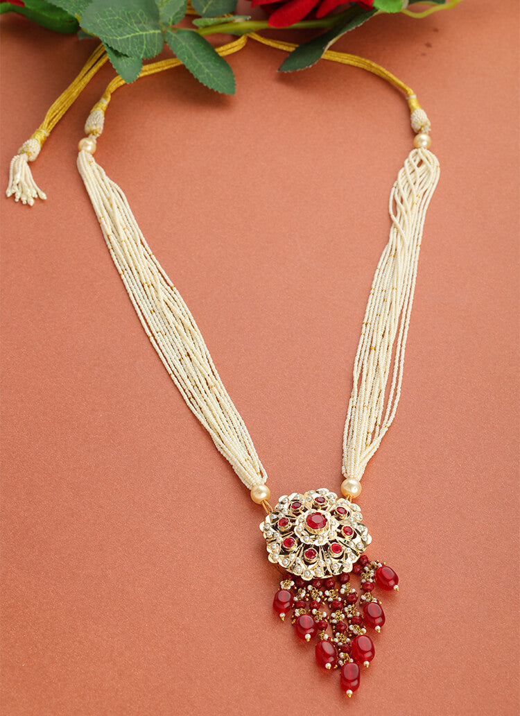 Exquisite Jadau Pendant with Real Pearl and Ruby Stones: A Timeless Beauty