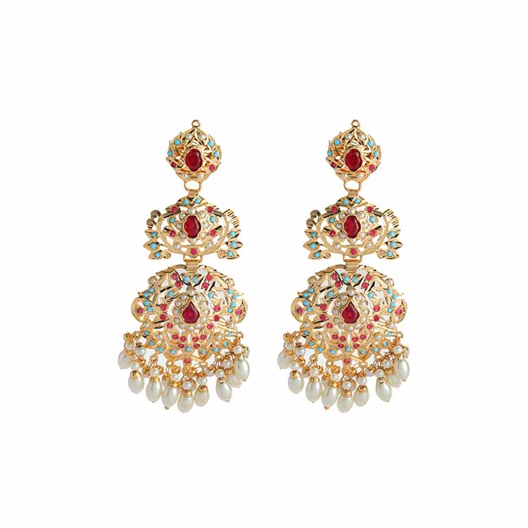 24 Karat Gold Jadau Earrings - Handcrafted by Skilled Artisans