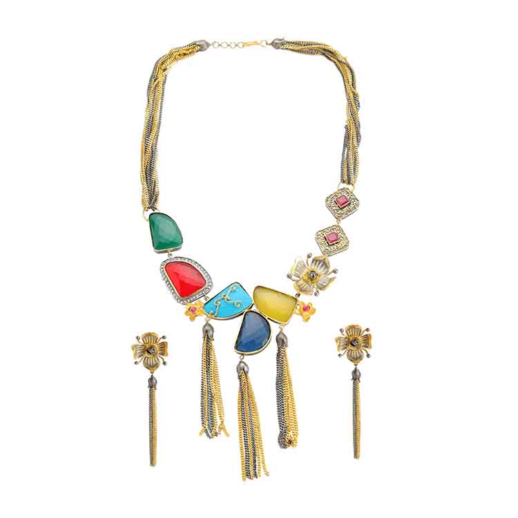 Antique Polished Multi-Color Designer Necklace Set: A Statement Piece for Every Occasion